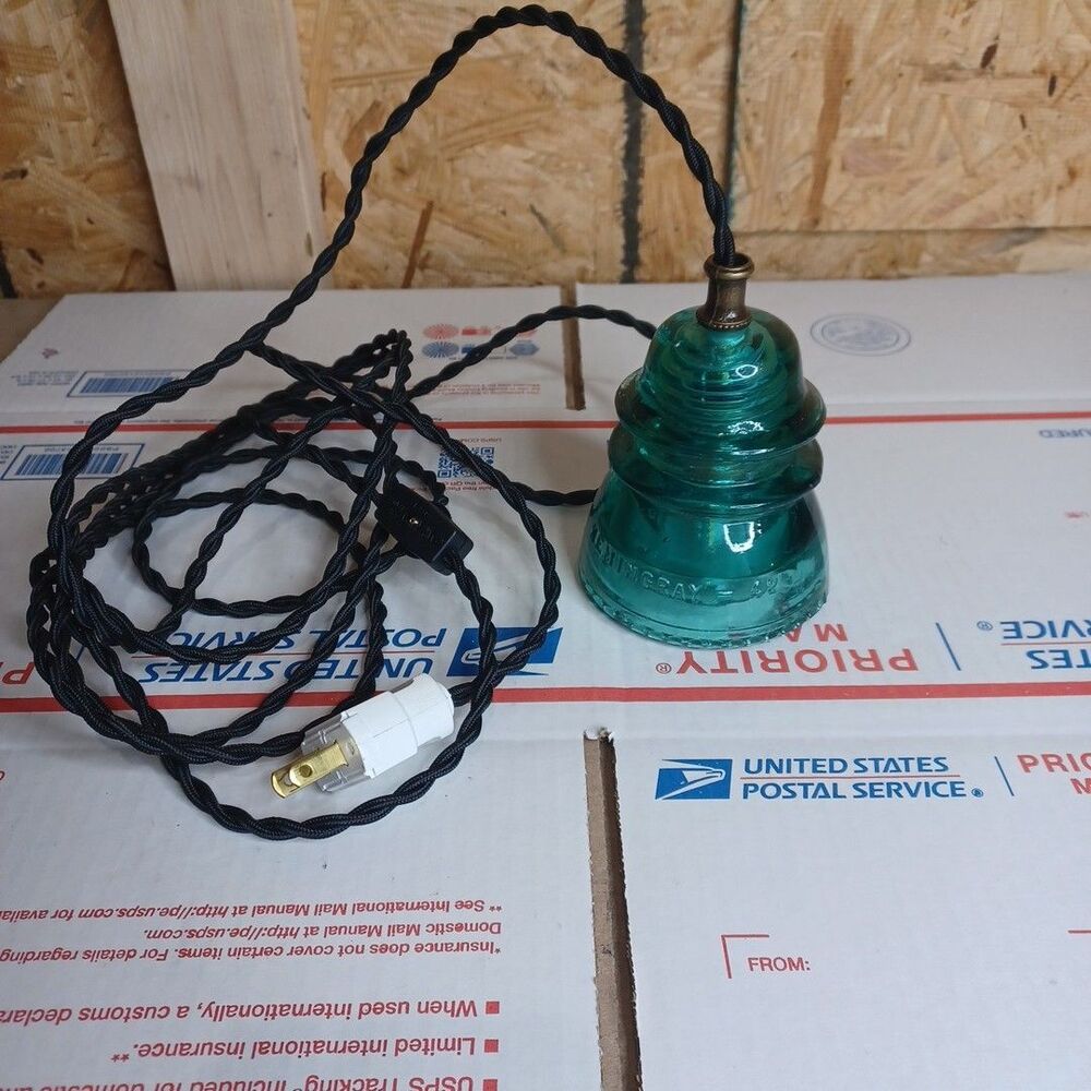 Glass Insulator Hanging Pendant Light with Wall Plug and Dimmable light Railroad